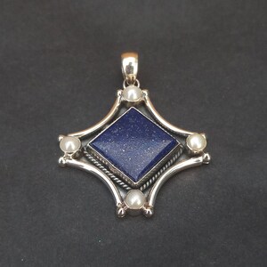 Natural Lapis Lazuli and Pearl Handmade Pendant For Her-925 Sterling Silver Oxidized Locket Pendant-Boho Pendant For Women-Oxidized Pendant