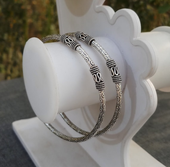 Oxidized Sterling Silver Bangle: Tribal Charm Bracelet - Etsy