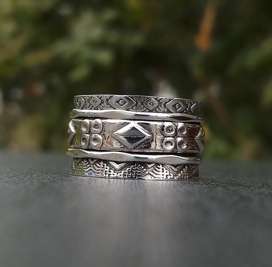 Oxidized Sterling Silver Spinner Ring: Boho Meditation Band, Anxiety ...