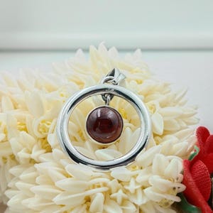 Oxidized Sterling Silver Garnet Pendant Necklace: Vintage Drop Design