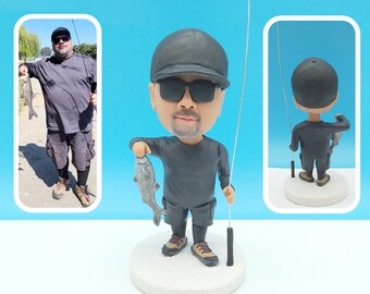 Cabezones de pescador personalizados, cabezones de experto en pesca, esculturas de pescadores, souvenirs/premios exclusivos de pescadores personalizados, regalos de pescadores.
