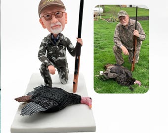 Custom hunting bobblehead,Personalized hunter and turkey bobbleheads,Handcrafted Elk Statue,birthday gift,anniversary gifts,gifts for friend