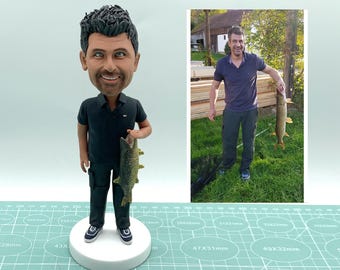 Cabezones de pescador personalizados, cabezones de experto en pesca, figura de pescador, recuerdo/premio exclusivo de pescador personalizado, regalos de pescador.