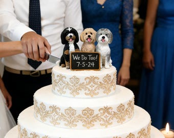Personalized dog wedding cake toppers,Custom wedding cake toppers featuring multiple dogs/cats of different breeds,dog/cat figurines gifts.