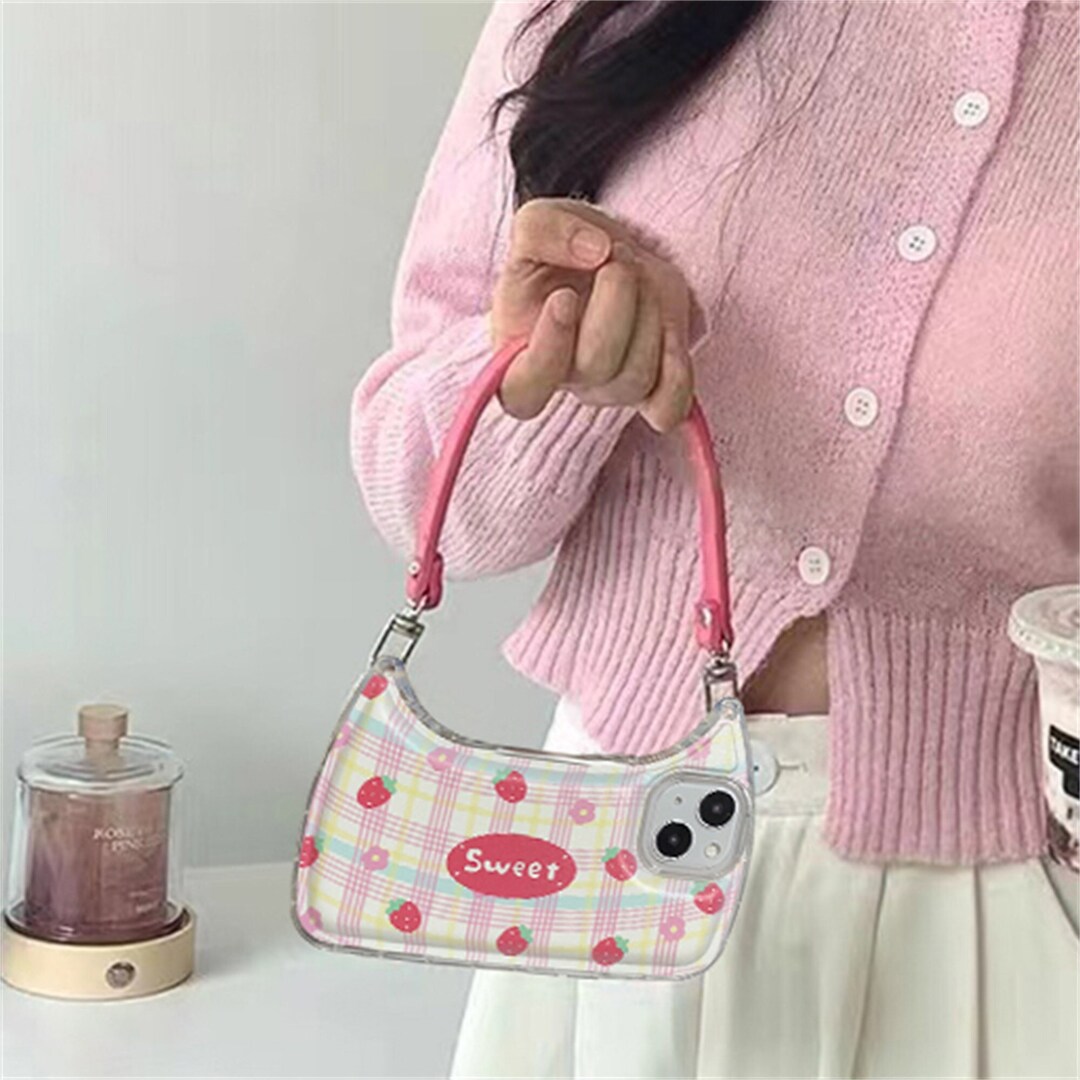 Pink Rabbit Pattern Purse Shape Protective Phone Cover Case, Cute 3D