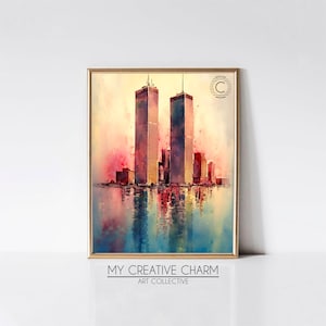 Twin Towers Watercolor Painting Print | Home Decor | Instant Digital Printable Art