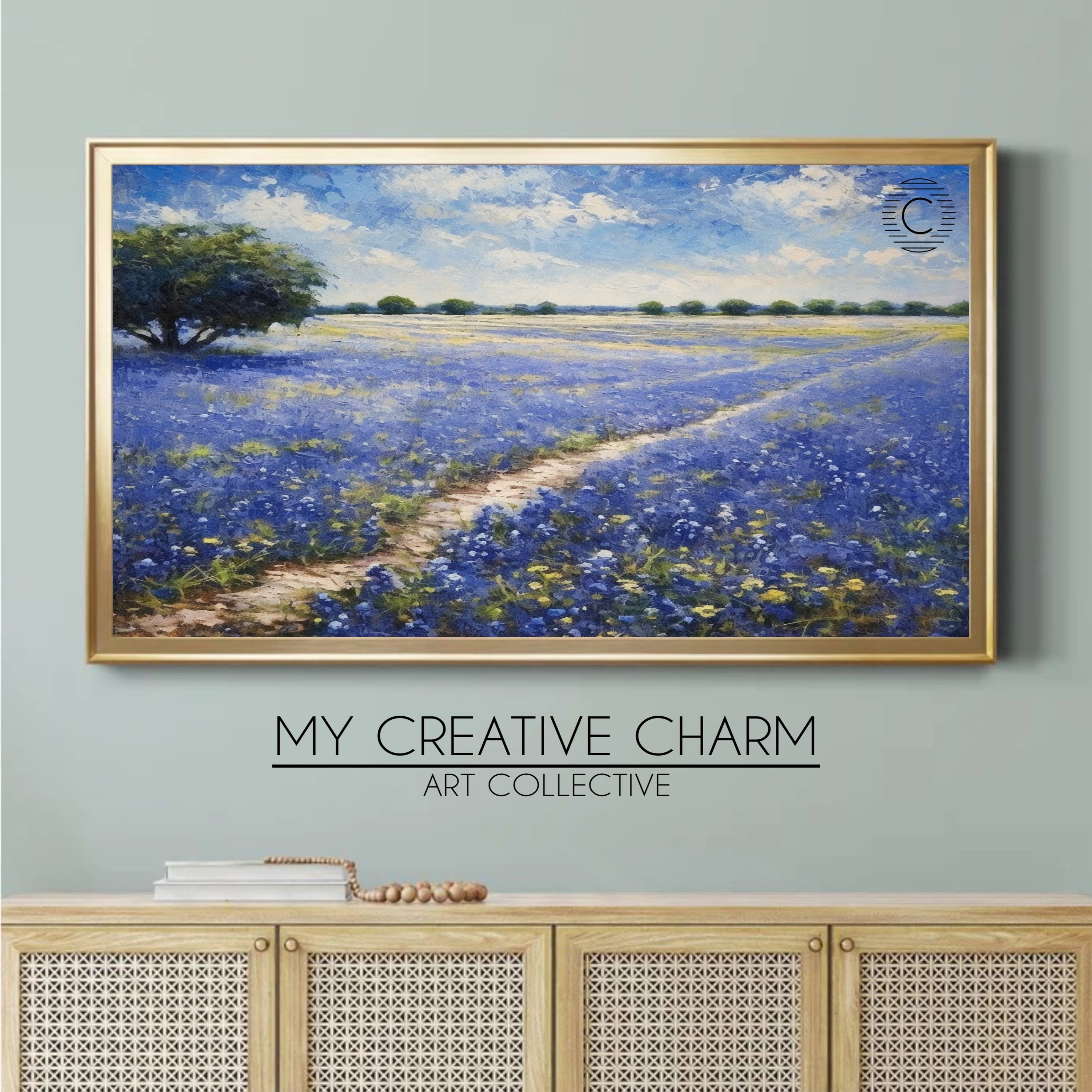 Summer Blue Trail Oil Paint Print Home Decor Instant Digital