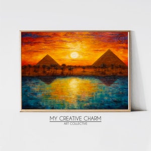 Egyptian Pyramids Sunset Art | Wall Decor | Instant Digital Print Art