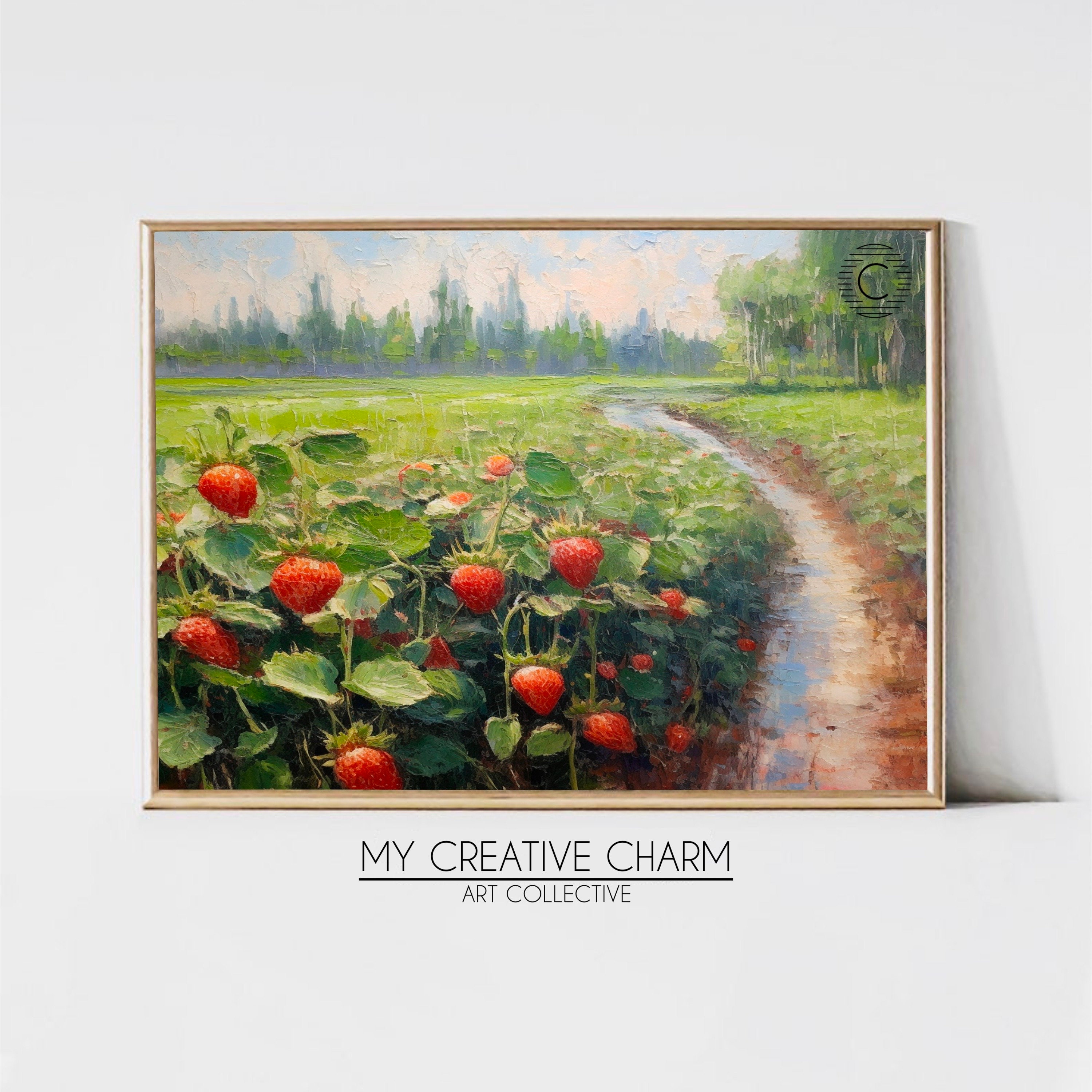 Summer Strawberry Field Oil Paint Print | Home Decor | Instant Digital  Printable Art - Etsy, image size:3000x3000