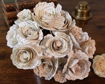 Custom Book Page Roses, Book Lover Gift, Handmade Paper Blooms, Wedding Gift, Book Page Flowers, Upcycled Book Art