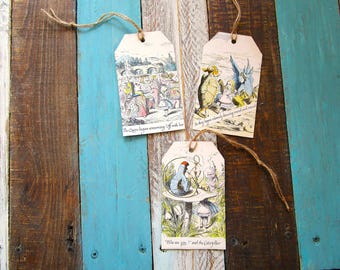 Vintage Alice in Wonderland Book Page Illustration Tags Junk Journal Ephemera Embellishments Page Inserts Curiouser & Curiouser