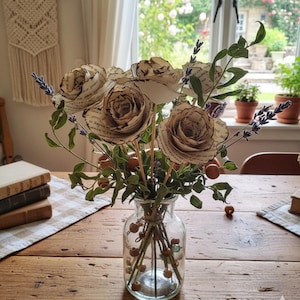 1 Dozen Singed/Burned Edges Book Page Steampunk Flowers 1 Dozen Book Page Flowers Wedding Birthday Book Page Flowers Mother's Day