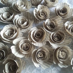 2 Dozen Book Page Flowers 24 Paper Roses No Stems Alice in Wonderland Pride & Prejudice Hobbits and Wizards
