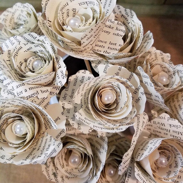 12 Book Page Flowers / 1 dozen Fantasy Flowers / Wedding / Birthday / Baby Shower / Anniversary