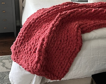 Clay Soft Cozy Handmade Chunky Chenille Knit Blanket Throw
