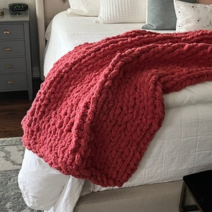 Clay Soft Cozy Handmade Chunky Chenille Knit Blanket Throw