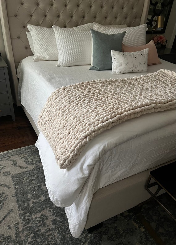 Cream Beige Soft Cozy Handmade Chunky Chenille Knit Blanket Throw Etsy UK