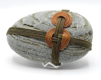 Handcrafted Wrapped Rocks,Leather Cord Weaving, Rock lashing,Zen Wrapped Stones