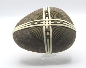 Handcrafted wrapped rock,Leather cord weaving,talisman,Zen stone