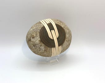 Handcrafted Wrapped Stone, Natural Cape Cod Beach Rock, Leather Cord Art