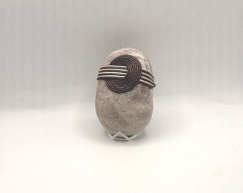 Handcrafted Cape Cod Stone Talisman, Woven Leather Cord Wrap