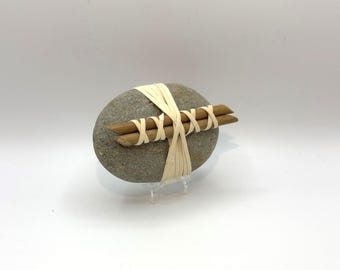 Handcrafted Wrapped Stone with Bamboo Accents, Natural Talisman, Mindfulness Gift