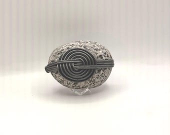 Handcrafted Wrapped Rock, Beach Stone Talisman, Leather Cord Woven Symbol