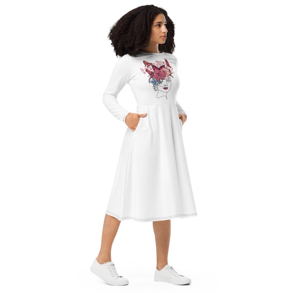 Long Sleeve Dress for Women Long Sleeve Summer Dress Mid Length Dress Women Pretty Dresses Easter Spring Dresses Women Dresses With Pockets Etsy UK