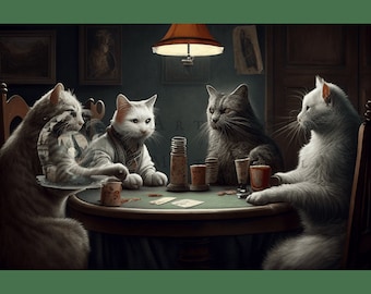 Get Creative with Cats Playing Poker Digital Download: Perfect for Home Decor!