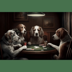 Dogs Playing Poker Digital Download - High-Quality AI-Generated Oil Painting for Your Home Decor