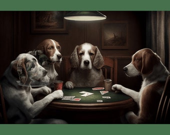 Dogs Playing Poker Digital Download - High-Quality AI-Generated Oil Painting for Your Home Decor