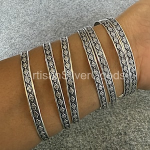 Silver Boho Bangles, Set Of 7 Bangle Oxidized Silver Bangles Thick Stacking Bangle West Indian Silver Bangle Handmade Bangles Wide Bracelets