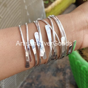 Adjustable 925 Sterling Silver Bangles, Set of 5 bangles, Stacking bangles, 5 Day bangles, Handmade bangles, Thick Silver bangles For Woman immagine 3