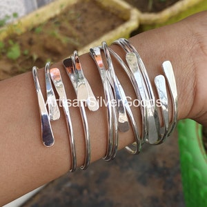 Bracelets réglables en argent sterling 925, lot de 5 joncs, jonc empilable, jonc 5 jours, jonc fait main, jonc épais en argent pour femme image 1