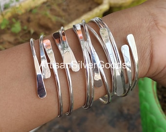 Bracelets réglables en argent sterling 925, lot de 5 joncs, jonc empilable, jonc 5 jours, jonc fait main, jonc épais en argent pour femme