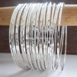 Stacking Bangle in Sterling Silver, Sterling Silver Bangle Set, Set of 7 Bangles, Thin Stacking, Bangles, Silver Bracelet Set, 7 Day Bangles image 3