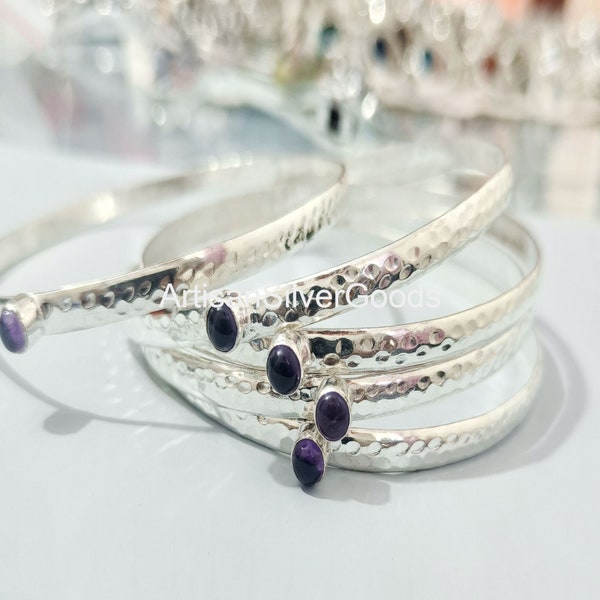 Amethyst Gemstone Bangle 925 Sterling Silver Bangle Bangle Set Silver Bangle Bangles 5 Day Round Gemstone Bangle Set of 5 Bangles Jewelry