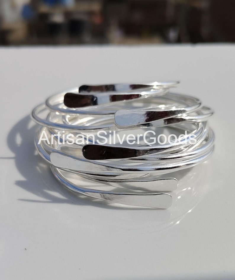 Adjustable 925 Sterling Silver Bangles, Set of 5 bangles, Stacking bangles, 5 Day bangles, Handmade bangles, Thick Silver bangles For Woman immagine 6