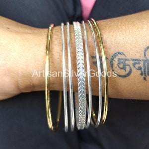 925 Sterling Silver Bangle Set Of 7 Bangle, Silver Bangle Handmade Bangle, Women Bangle, Brass Silver Bangle, 7 Day Bangles, Stacking Bangle