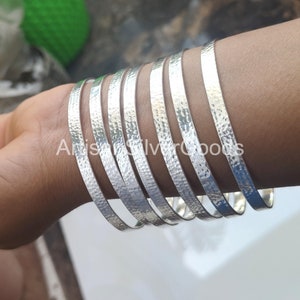 Conjunto de 7 pulseiras marteladas, pulseiras empilháveis, presente para mulheres, pulseiras de prata, pulseiras de 7 dias, pulseiras semicirculares, pulseiras de prata esterlina 925
