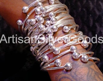 Thick West Indian Bangles, Set Of 9 Bangles, 10mm Ball Silver Bangles, Boho Stacking Bangles, Silver Handmade Bangles, 9 day Bangles