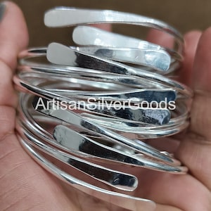 Bracelets réglables en argent sterling 925, lot de 5 joncs, jonc empilable, jonc 5 jours, jonc fait main, jonc épais en argent pour femme image 2