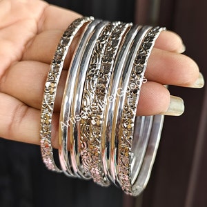 Solid Silver Bangle, Set Of 8 Bangle, Silver Bangle, Handmade Bangle, Women Bangle, Wide Boho Bangles, 8 Day Bangles, Stacking Bangle