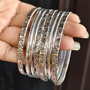 Solid 925 Silver Bangle, Set Of 8 Bangle, Silver Bangle, Handmade Bangle, Women Bangle, Wide Boho Bangles, 8 Day Bangles, Stacking Bangle