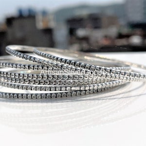 Pulseira de prata esterlina 925 empilhável Conjunto de pulseiras de prata esterlina, conjunto de 7 pulseiras, pulseiras empilháveis Boho, conjunto feito à mão em prata, pulseiras de 7 dias