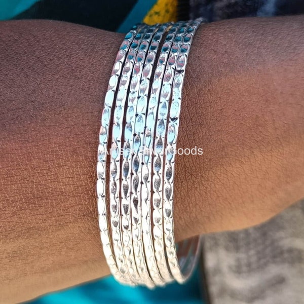 Magnifique lot de bracelets en argent ! Ensemble de bracelets faits main en argent sterling 925 ! Bracelet jonc 7 jours ! Bracelet jonc simple ! 7 Faites des bracelets joncs ! Bracelets joncs empilables !