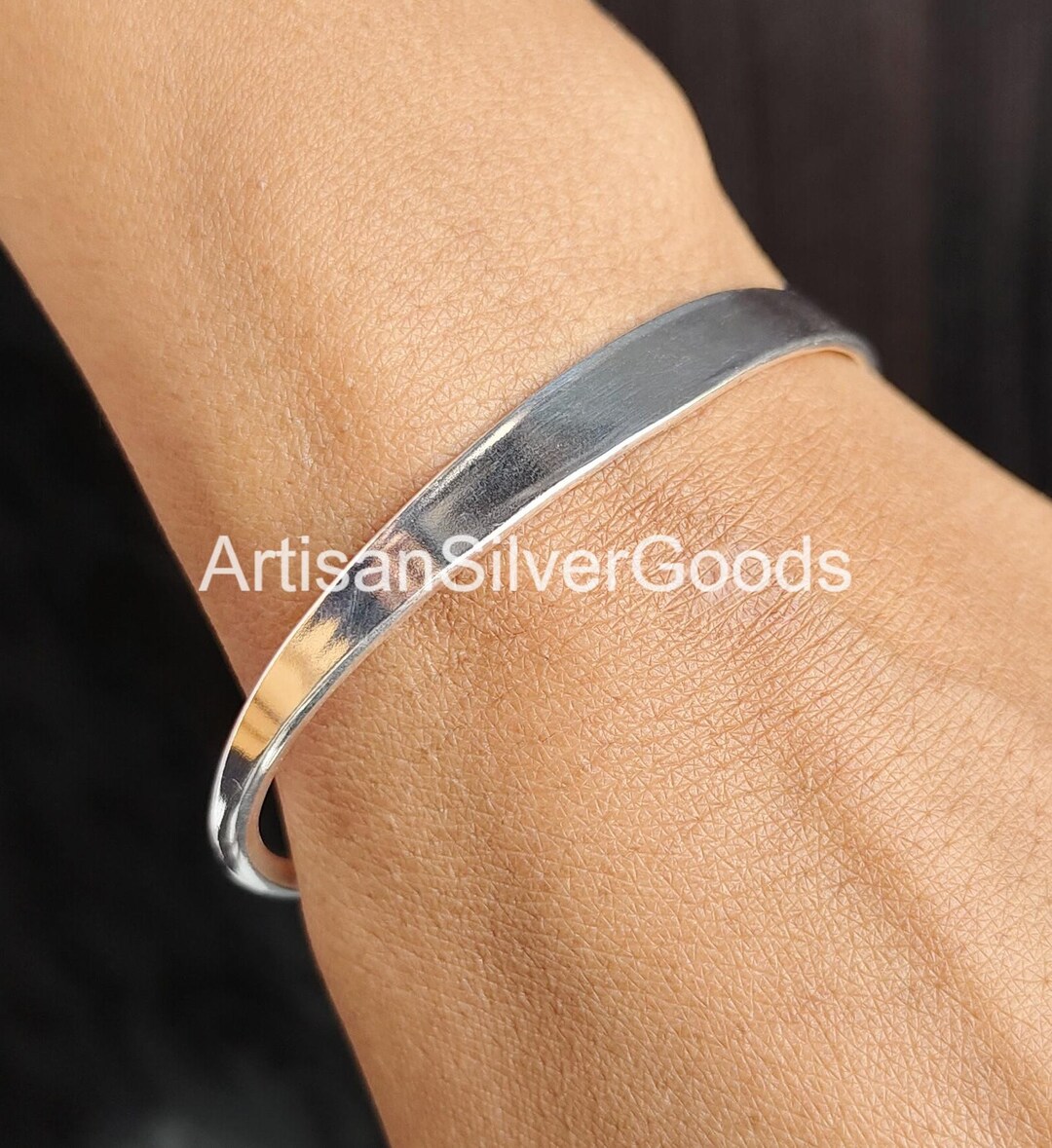 ★HARANG★ Silver Ball Fabric Bracelet Dark Brown Wide 925 Silver Bangles for Women, Silver Cuff Bracelet Open