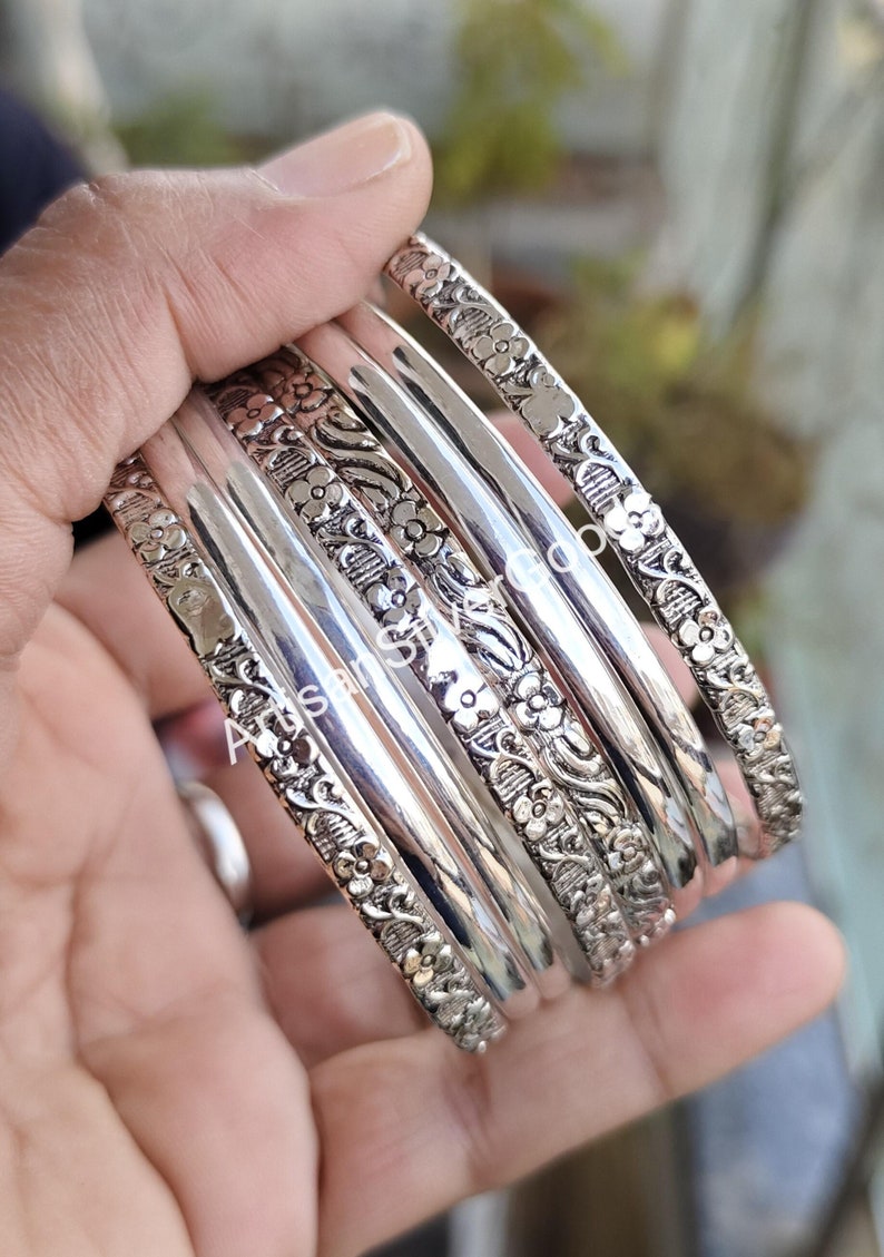 Solid 925 Silver Bangle, Set Of 8 Bangle, Silver Bangle, Handmade Bangle, Women Bangle, Wide Boho Bangles, 8 Day Bangles, Stacking Bangle image 4