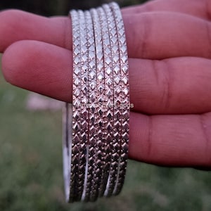 Designer sterling silver bangle bracelets Shimmery solid silver stacking bangles  Set of 7 Bangles   7 day Bangles