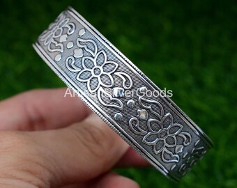 SILVER925 NATIVE DESIGN WIDE BANGLE/シルバー Native American Navajo Sun Rise Horizon Motif Silver 925